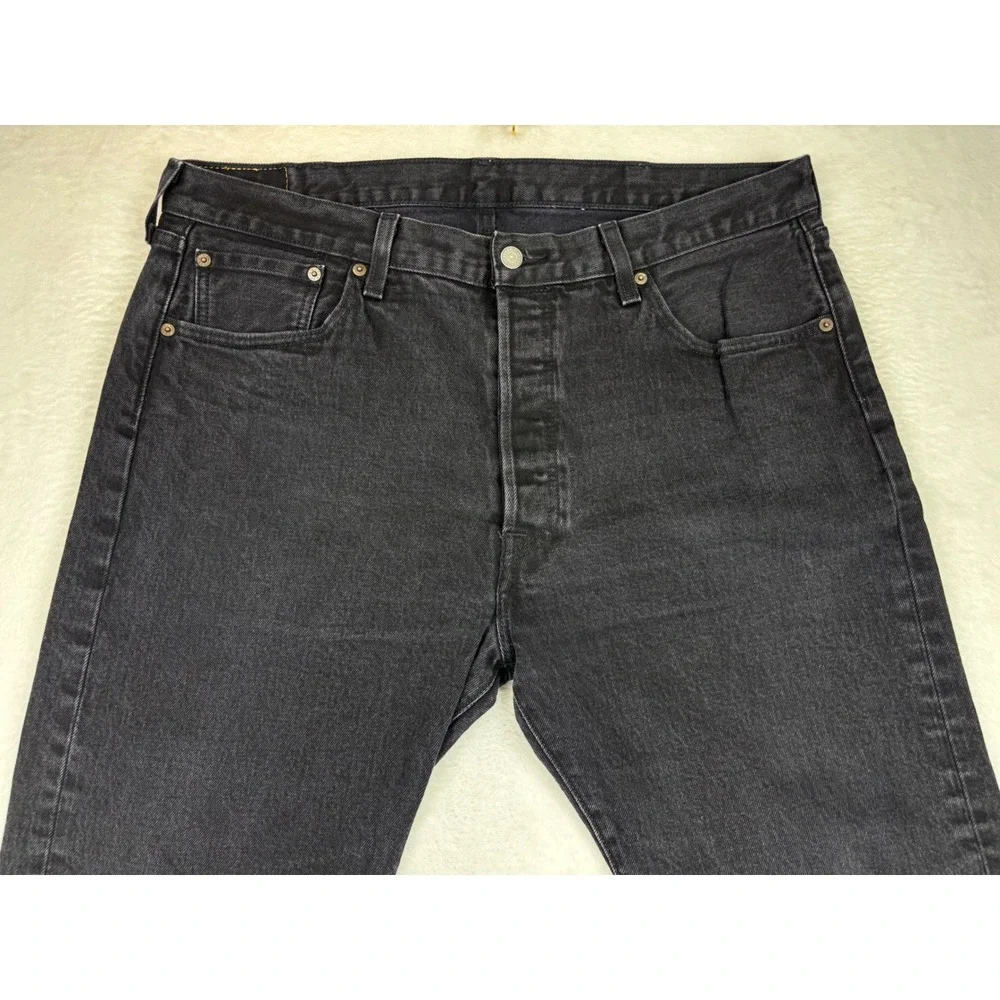 Levis 501 Mens 38x29 Jeans Fuzzy Black Washed Denim Grungy Fade